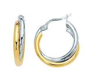 10K Two-tone Gold Polished Double Row Hoop Earrings