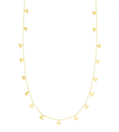  14K Gold Dangling Hearts Necklace