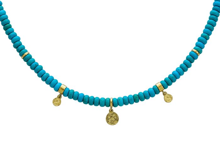 14K Charm & Turquoise Bead Necklace
