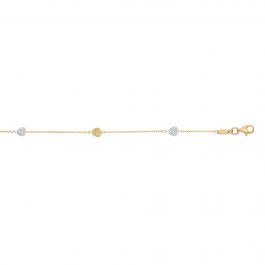 14K Two-tone Gold Diamond Cut Heart Anklet