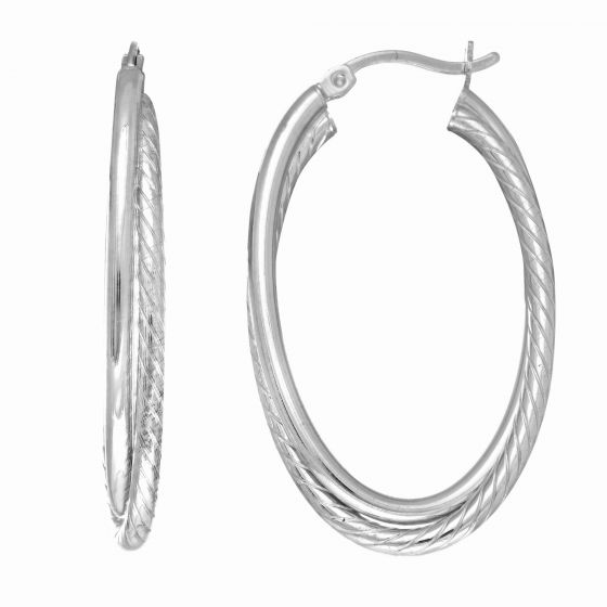 Silver Oval Double Twist Hoop Earring