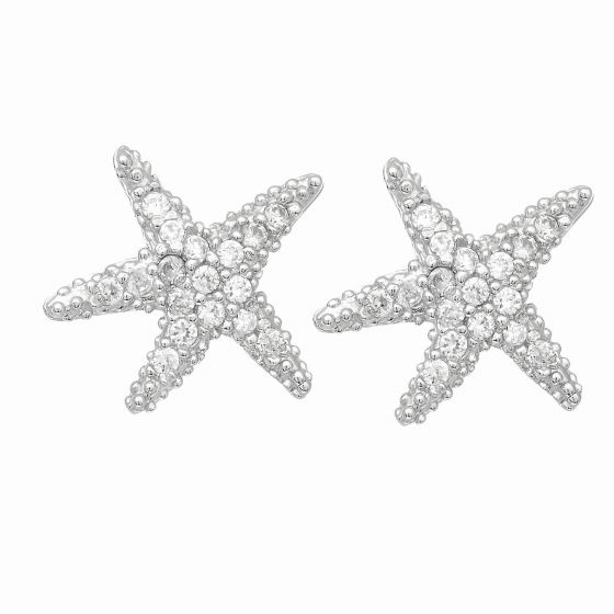 Silver Mini CZ Starfish Stud Earrings