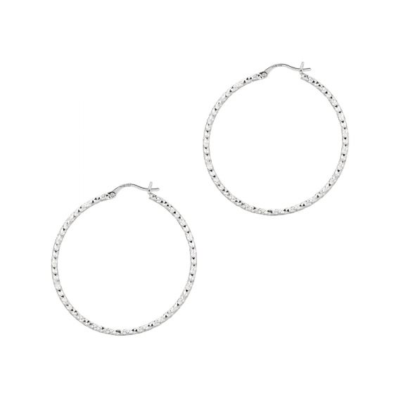 Silver 2x40MM Diamond Cut Earring