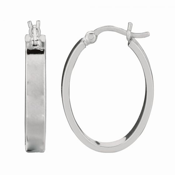 Silver Oval Square Edge Hoop Earring