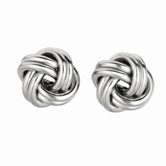 Silver Double Row Polished Love Knot Earring