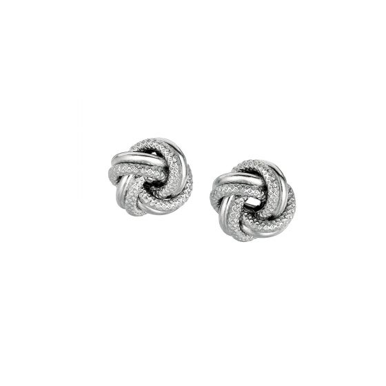Silver Mini Textured & Polished Love Knot Earring
