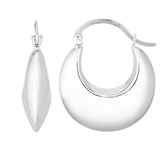 Silver Small Round Puffy Hoop Earring