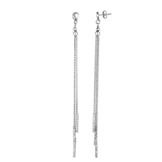 Silver Double Chain & Bar Long Dangle Earring