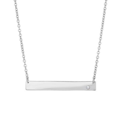 Silver ID Bar with CZ Accent Necklace