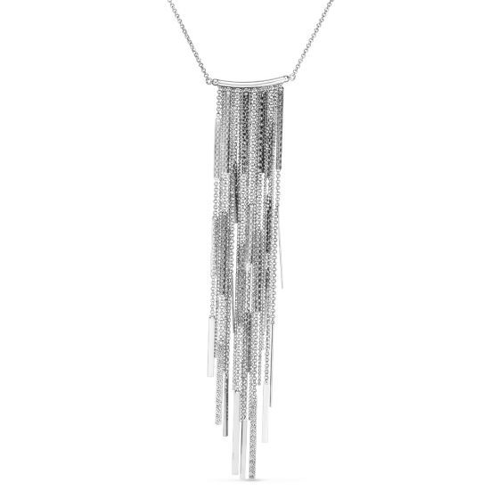 Silver Long Bar Fringe Necklace