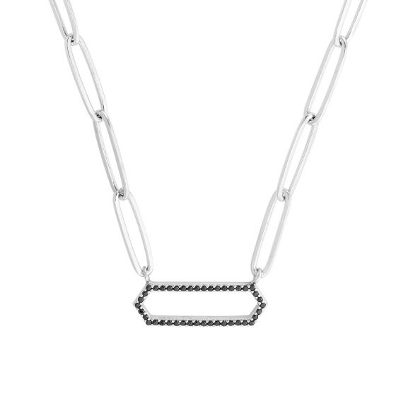 Silver Black CZ Paperclip Necklace