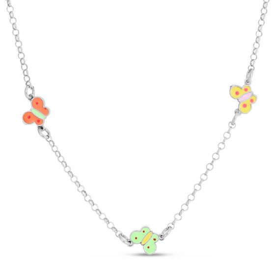 Silver Enamel Butterfly Necklace
