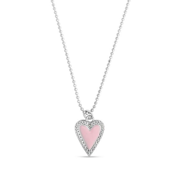 Silver Pink Enamel Heart Necklace