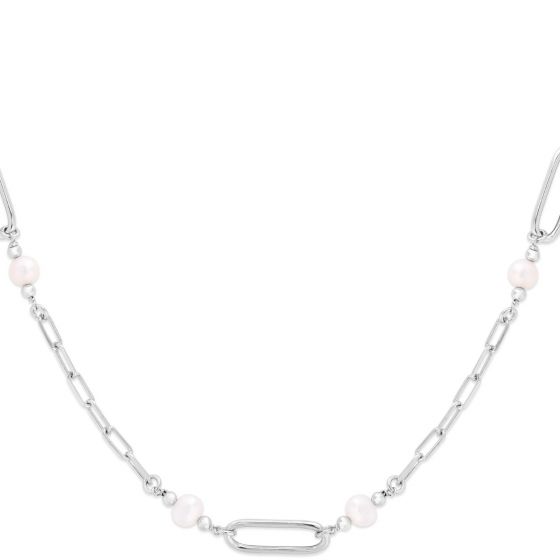Silver Pearl Paperclip Necklace