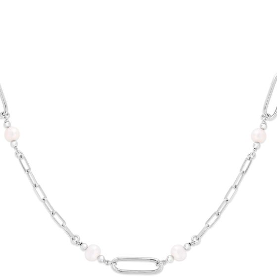 Silver Pearl Paperclip Necklace