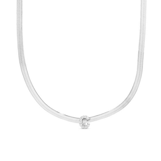 Silver C CZ Initial Necklace