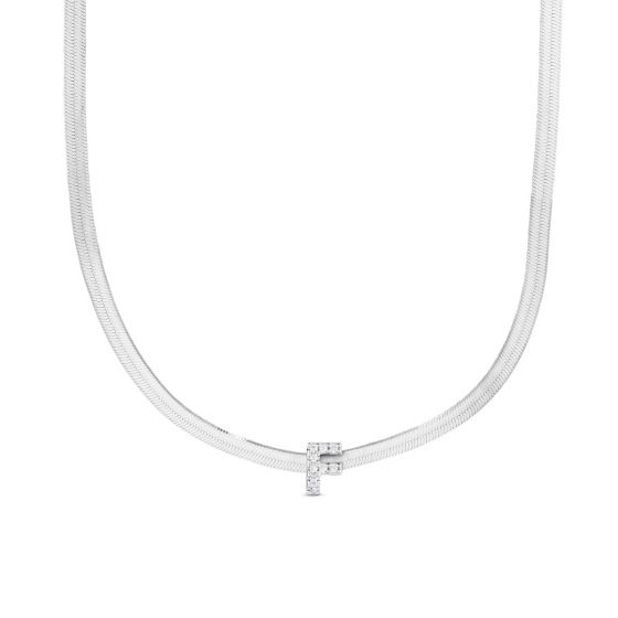 Silver F CZ Initial Necklace