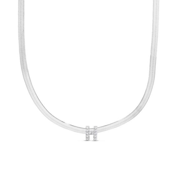 Silver H CZ Initial Necklace