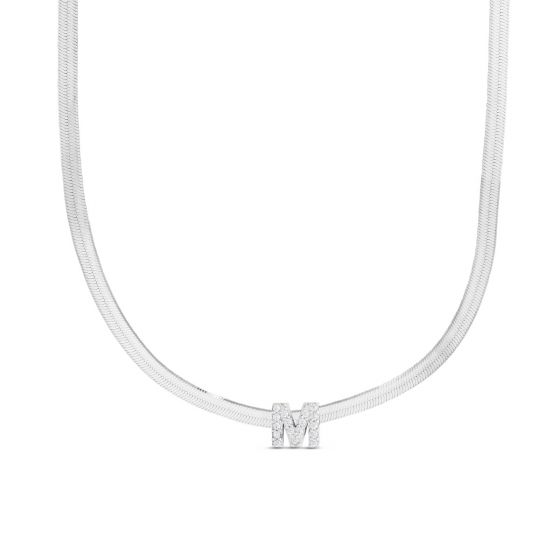 Silver M CZ Initial Necklace