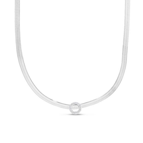 Silver O CZ Initial Necklace