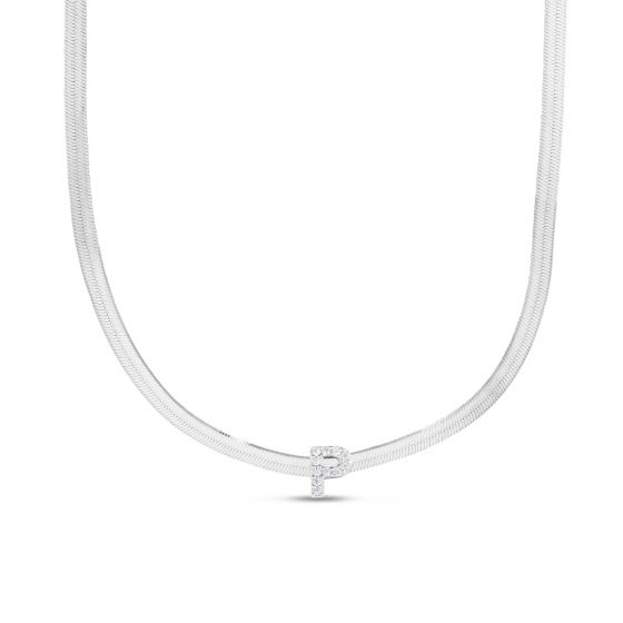 Silver P CZ Initial Necklace