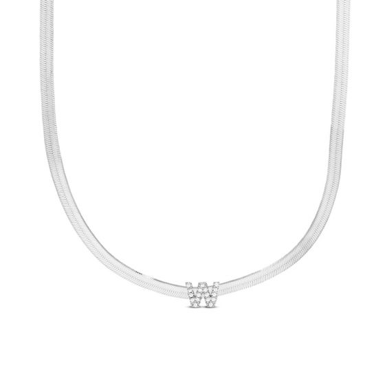 Silver W CZ Initial Necklace