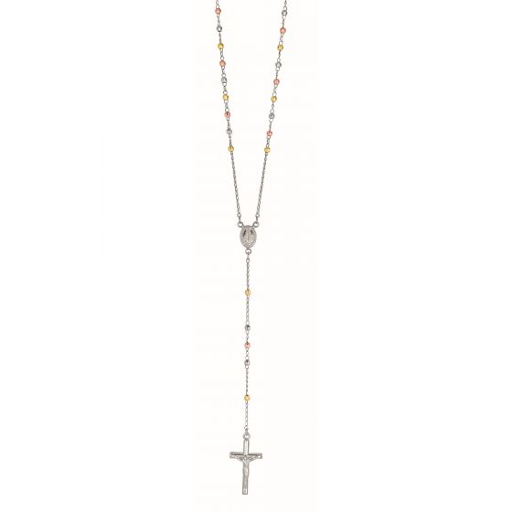 Silver Tri-color Rosary Necklace