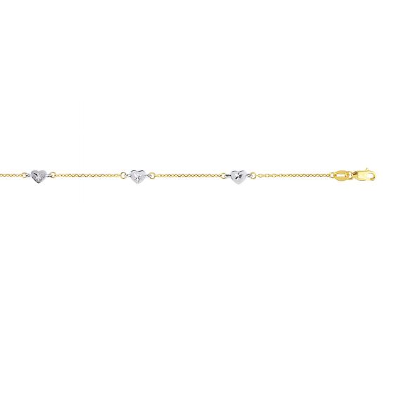 14K Two-tone Gold Heart Station Anklet