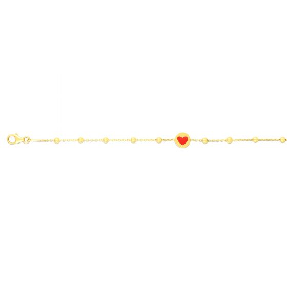 14K Gold Red Heart and Bead Bracelet