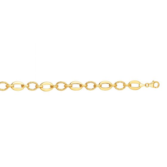 14K Gold Polished Oval & Diamond Cut Link Chain