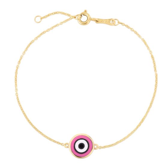 14K Pink Evil Eye Bracelet