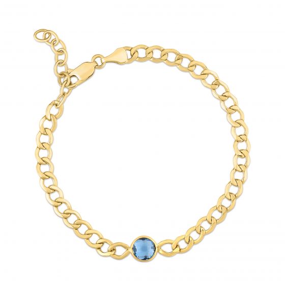 14K Blue Topaz Curb Chain Bracelet
