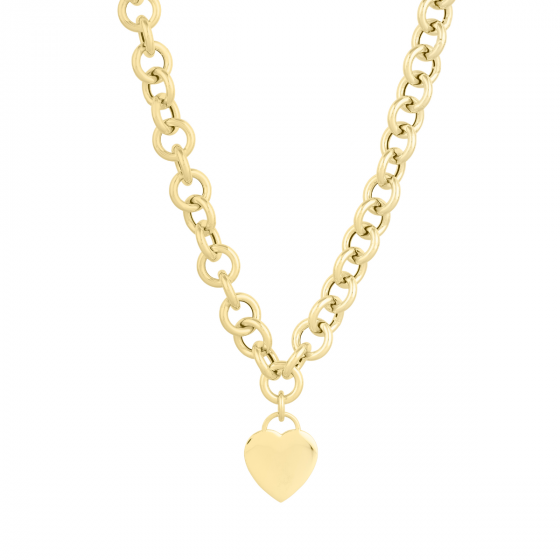14K Heart Tag & Rolo Link Necklace 