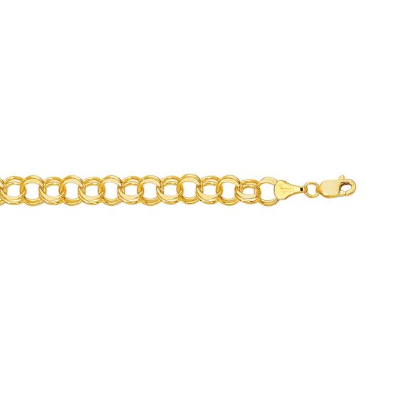 14K Gold 7mm Medium Double Link Charm Bracelet