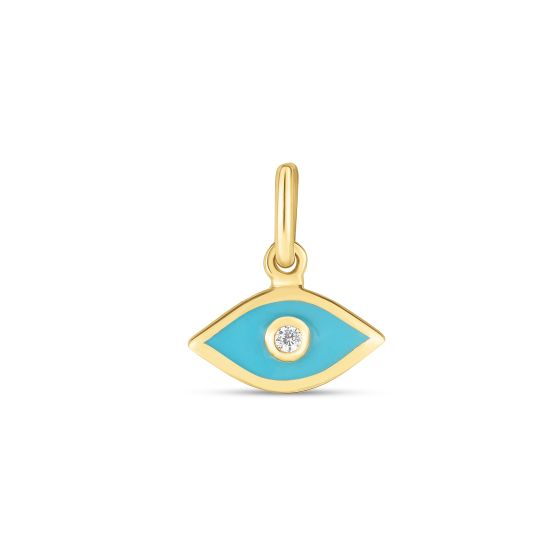 14K Blue Enamel Evil Eye Charm