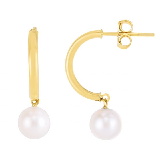 14K Pearl Half-Hoop Earrings