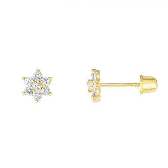 14K Gold CZ Flower Stud Earring