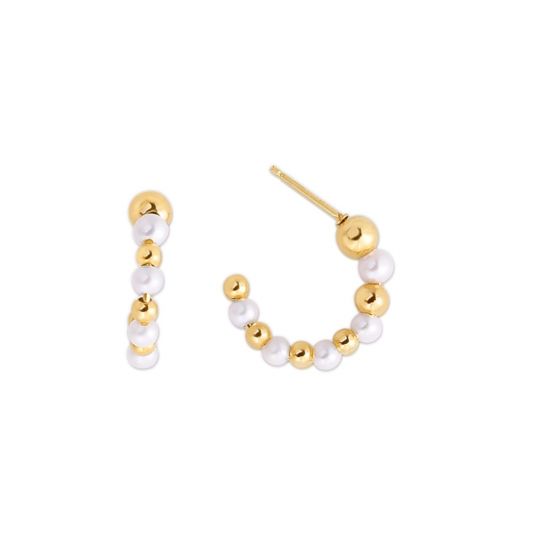 14K Gold Pearl & Bead C Hoop