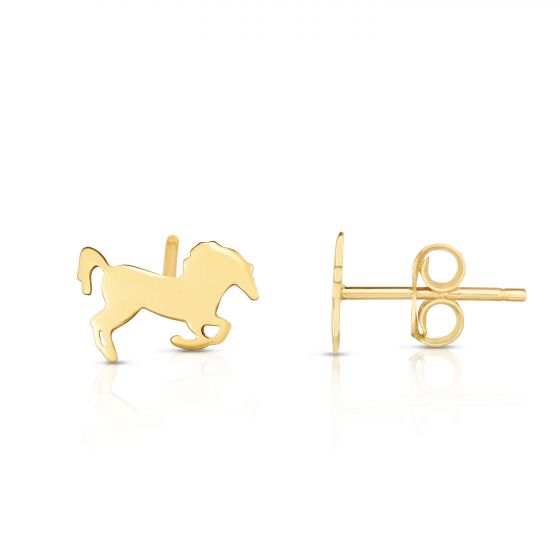 14K Gold Horse Stud Earrings
