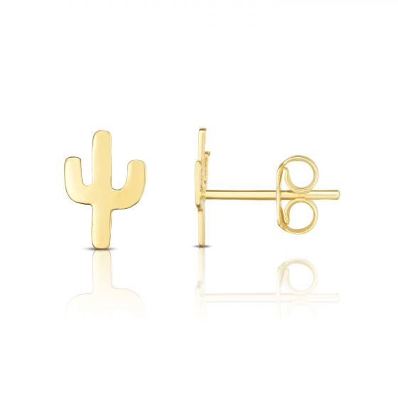 14K Gold Mini Cactus Stud Earrings