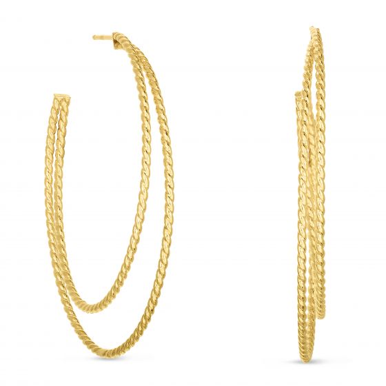 14K Gold Oval Cable Double Row Hoop Earring