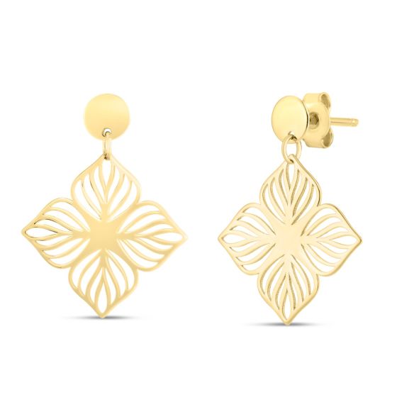 14K Flower Cutout Drop Earrings