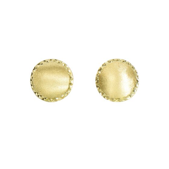 14K Gold Medium Satin Bead and Diamond Cut Post Earring