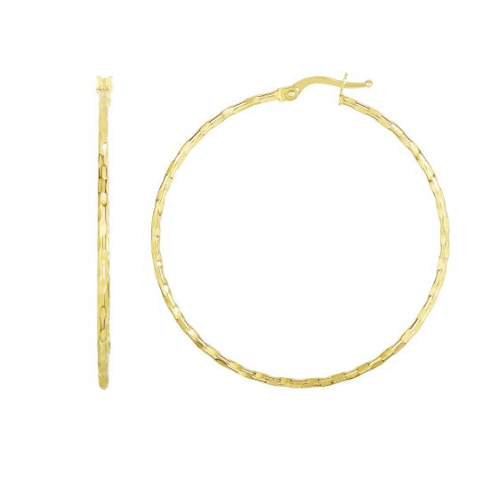 14K Gold Round Diamond Cut Hoop Earring