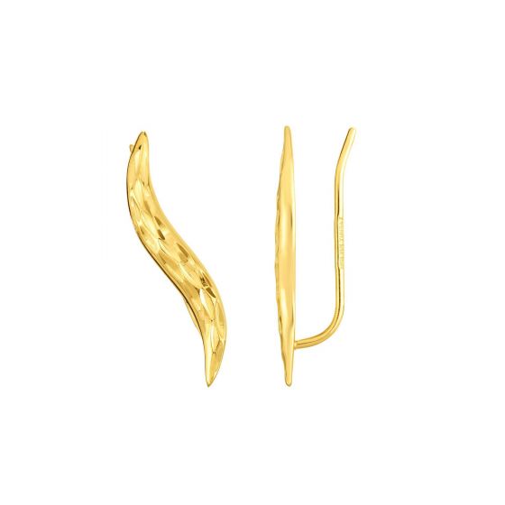 14K Gold Diamond Cut Curved Ear Climber