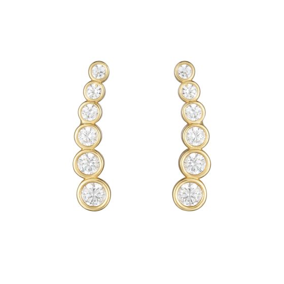 14K Gold Graduated Round Bezel CZ Ear Climber