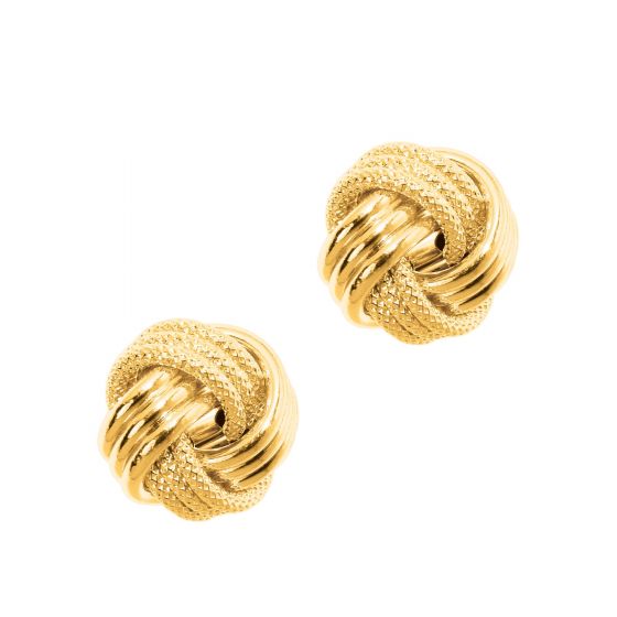 14K Gold Large Polished & Textured Love Knot Stud Earring
