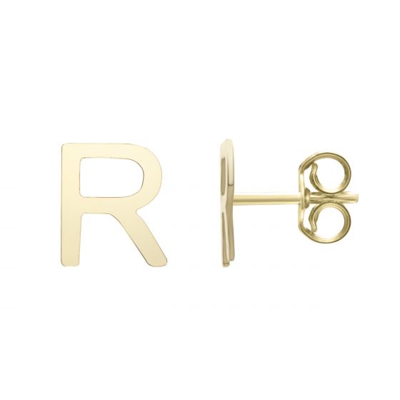 14K Gold Initial R Stud Earring