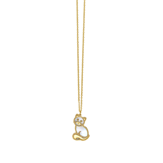 14K Gold Popcorn Kitten Necklace
