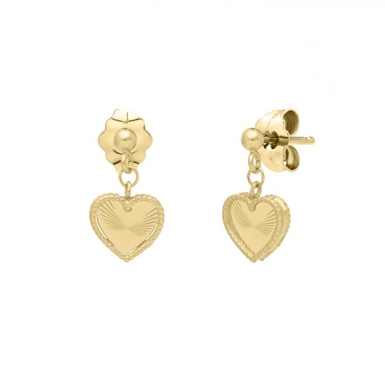 14K Gold Popcorn Petite Heart Dangle Earrings 